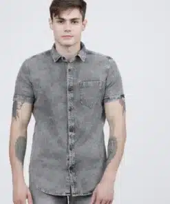 Men Grey Faded Slim Fit Casual Shirts