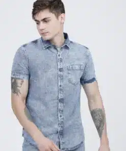 Men Blue Faded Slim Fit Casual Shirts