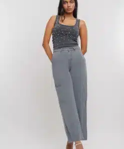 Women Coin Grey Cargo Jeans