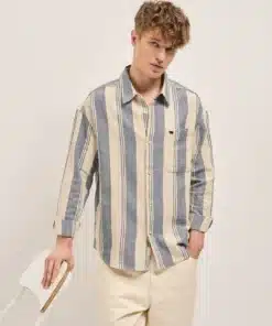 Stylish Blue & Beige Striped Relaxed Overshirt