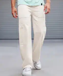 Men’s Durable Beige Straight Leg Cargo Carpenter Jeans