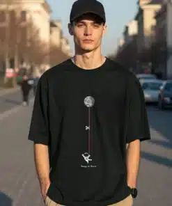 Men's Black Hangin Astronaut Graphic Printed Oversized T-shirt