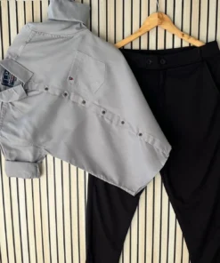 Modern Cotton Shirt & Trouser Combo – Grey & Black