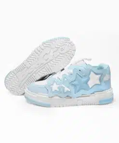 Stylish White and Blue Faux Leather Sneakers with Modern Design