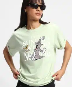 Green Sundays We Do Nothing Graphic Printed Boyfriend T-shirt