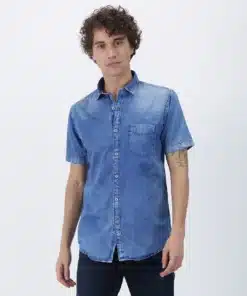Men's Blue Denim Solid Casual Shirt