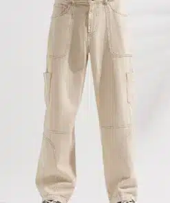 Ecru Contrast Cargo Men's Wide Jeans For Men