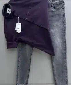 Smart Cotton Purple Shirt with Charcoal Denim Combo