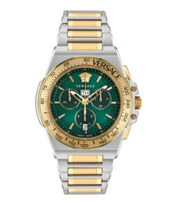 Stylish Green Dial Men's Watch with Gold & Silver Strap
