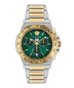 Stylish Green Dial Men's Watch with Gold & Silver Strap