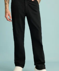 Stealth Black Men's Straight Cargo Jeans