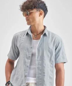 Men Grey Striped Relaxed Fit Casual Shirt