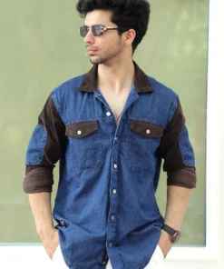 Classic Blue Washed Denim Shirt for Men Luxe Fit Design