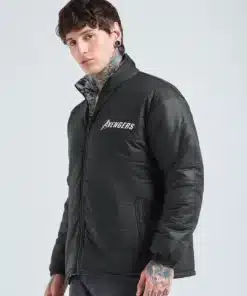 White & Black All Over Printed Oversized Reversible Zipper Puffer Jacket