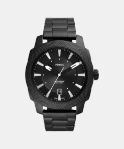 Machine Men Quartz Black Dial Analog Stainless Steel Watch