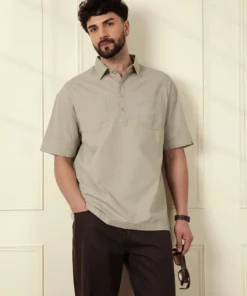 Grey Popover Oversized Fit Tshirt with a Relaxed Contemporary Street Style Appeal