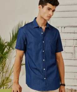 Men’s Navy Satin-Finish Denim Shirt