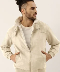 Fur-Lined Suede Bomber Jacket For Men