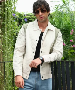 Crinkle Textured Panelled Overshirt Jacket