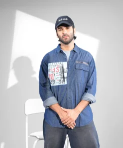 Blue Crafted Zipper Denim Shirt