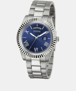 Blue Face Analog Stainless Steel Wristwatch