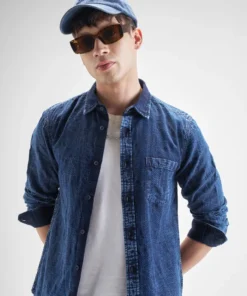 Men Blue Self Design Slim Fit Casual Shirt