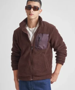 Brown Mock Collar Pullover Sweatshirt