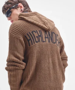 Men Brown Hood Front-Open Sweater