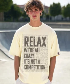 Beige Oversized T Shirt for Men Featuring Relax Typography Print for a Cool Casual Look