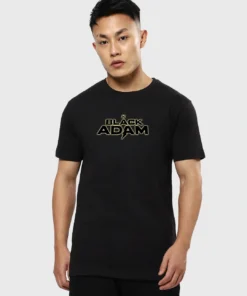 Mens Black T Shirt Featuring a Dynamic Adam Graphic Print for a Trendy Statement Style