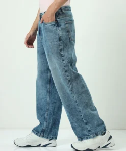 Blue Washed Super Baggy Fit Mid-Rise Jeans