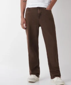 Brown Baggy Fit Acid Wash Mid-Rise Jeans