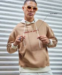 Men's Ginger Root Brown Echoes Graphic Printed Oversized Hoodies