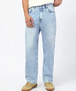 Light Blue Washed Straight Fit Mid-Rise Jeans