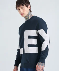 Navy Blue Typography Oversized Sweatshirt