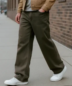 Men's Olive Green Super Baggy Fit Mid-Rise Jeans